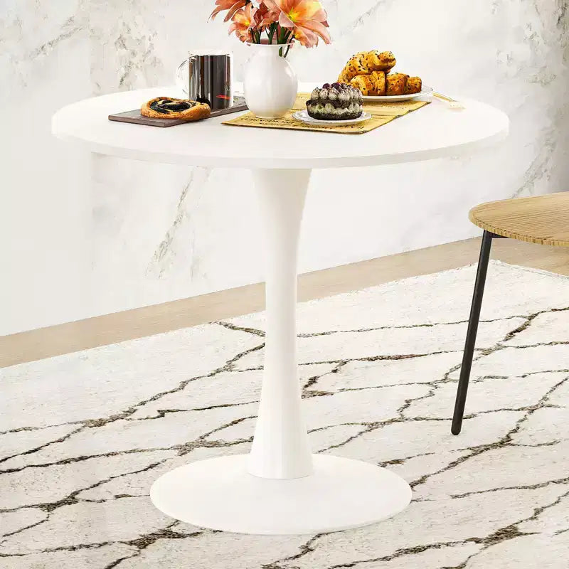 Table à manger ronde moderne PexFix 31,5 po en forme de tulipe pour 2-4 personnes, plateau en bois blanc avec pied en métal pour cuisine et salon