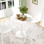 Table à manger ronde moderne PexFix 31,5 po en forme de tulipe pour 2-4 personnes, plateau en bois blanc avec pied en métal pour cuisine et salon