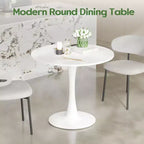 Table à manger ronde moderne PexFix 31,5 po en forme de tulipe pour 2-4 personnes, plateau en bois blanc avec pied en métal pour cuisine et salon