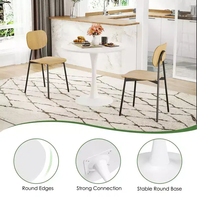 Table à manger ronde moderne PexFix 31,5 po en forme de tulipe pour 2-4 personnes, plateau en bois blanc avec pied en métal pour cuisine et salon