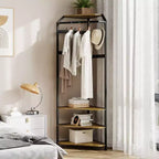 Porte-manteau d'angle avec banc à chaussures, meuble d'entrée avec 12 patères doubles, organisateur de rangement autoportant pour la maison, le bureau, la chambre et le vestiaire.