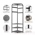 Porte-manteau d'angle avec banc à chaussures, meuble d'entrée avec 12 patères doubles, organisateur de rangement autoportant pour la maison, le bureau, la chambre et le vestiaire.