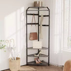 Porte-manteau d'angle avec banc à chaussures, meuble d'entrée avec 12 patères doubles, organisateur de rangement autoportant pour la maison, le bureau, la chambre et le vestiaire.