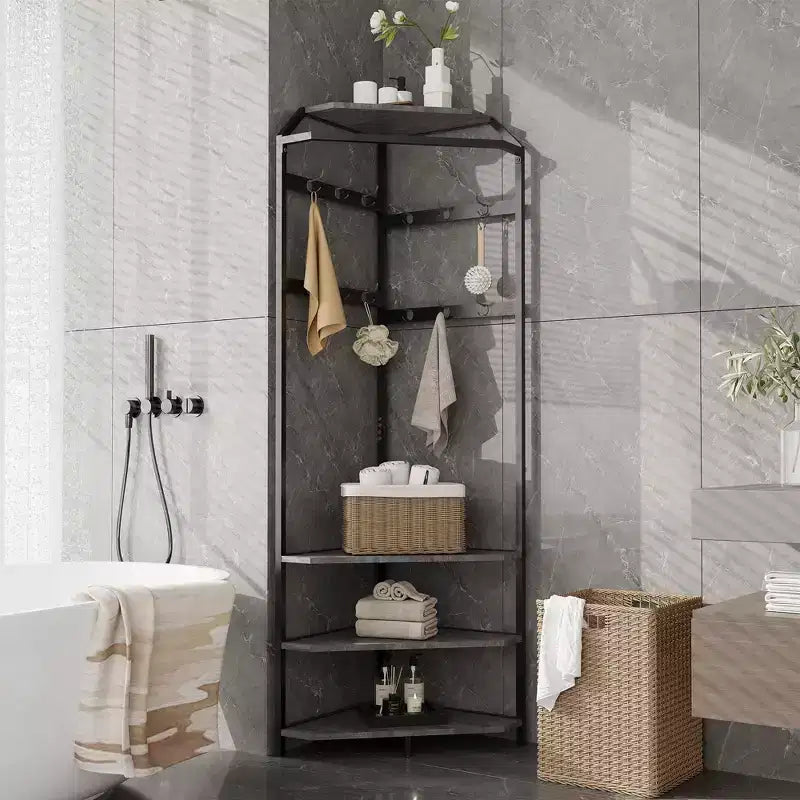 Porte-manteau d'angle avec banc à chaussures, meuble d'entrée avec 12 patères doubles, organisateur de rangement autoportant pour la maison, le bureau, la chambre et le vestiaire.