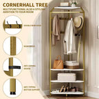 Porte-manteau d'angle avec banc à chaussures, meuble d'entrée avec 12 patères doubles, organisateur de rangement autoportant pour la maison, le bureau, la chambre et le vestiaire.