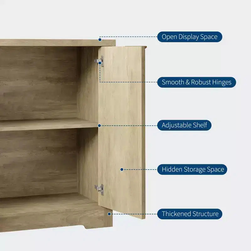 Bahut cannelé avec rangement, 2/4 portes et étagère réglable, Console de bar à café moderne en bois