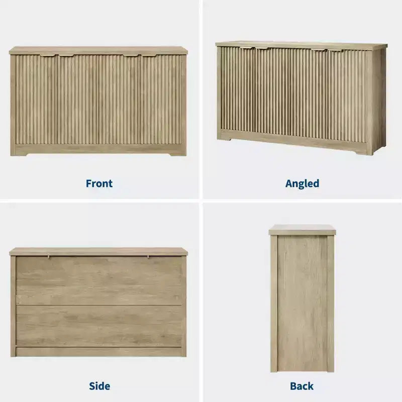 Bahut cannelé avec rangement, 2/4 portes et étagère réglable, Console de bar à café moderne en bois
