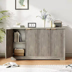 Bahut cannelé avec rangement, 2/4 portes et étagère réglable, Console de bar à café moderne en bois