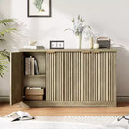 Bahut cannelé avec rangement, 2/4 portes et étagère réglable, Console de bar à café moderne en bois