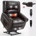 Fauteuil inclinable releveur électrique CLIHOME, avec massage chauffant, double moteur, inclinaison infinie, en cuir véritable, mécanisme de mouvement robuste avec ports USB