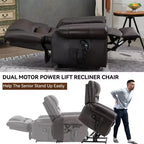 Fauteuil inclinable releveur électrique CLIHOME, avec massage chauffant, double moteur, inclinaison infinie, en cuir véritable, mécanisme de mouvement robuste avec ports USB
