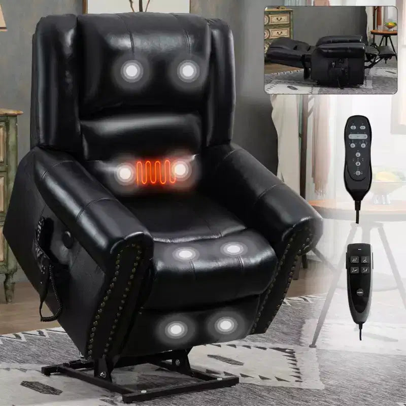 Fauteuil inclinable releveur électrique CLIHOME, avec massage chauffant, double moteur, inclinaison infinie, en cuir véritable, mécanisme de mouvement robuste avec ports USB