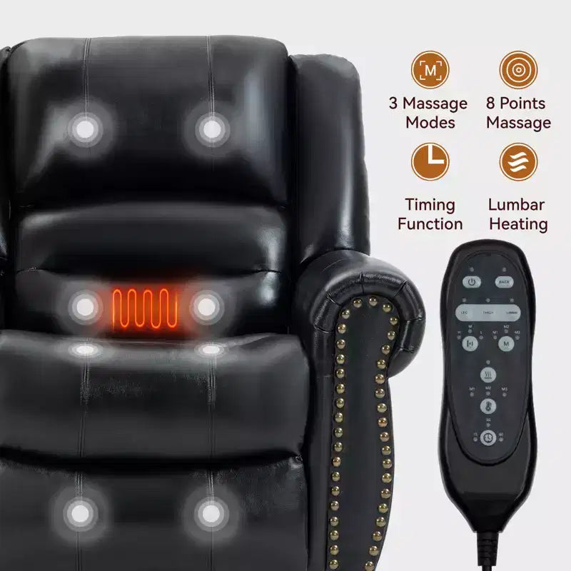 Fauteuil inclinable releveur électrique CLIHOME, avec massage chauffant, double moteur, inclinaison infinie, en cuir véritable, mécanisme de mouvement robuste avec ports USB