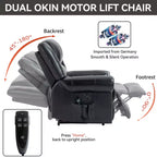 Fauteuil inclinable releveur électrique CLIHOME, avec massage chauffant, double moteur, inclinaison infinie, en cuir véritable, mécanisme de mouvement robuste avec ports USB