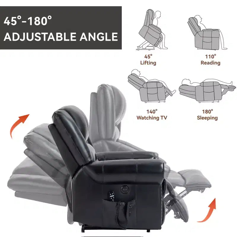 Fauteuil inclinable releveur électrique CLIHOME, avec massage chauffant, double moteur, inclinaison infinie, en cuir véritable, mécanisme de mouvement robuste avec ports USB