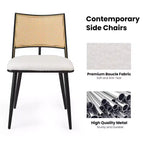 PexFix Lot de 2 chaises de salle à manger modernes du milieu du siècle, chaises de cuisine avec dossier en rotin et cadre en métal, chaises d'appoint rembourrées en tissu bouclé, blanc