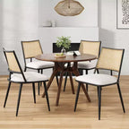 PexFix Lot de 2 chaises de salle à manger modernes du milieu du siècle, chaises de cuisine avec dossier en rotin et cadre en métal, chaises d'appoint rembourrées en tissu bouclé, blanc