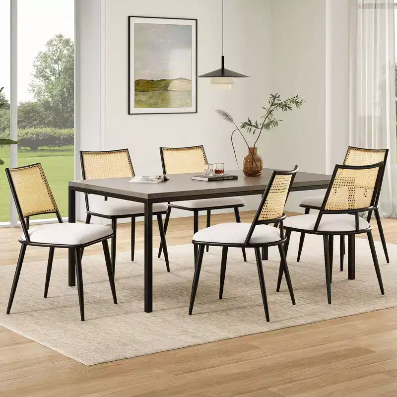 PexFix Lot de 2 chaises de salle à manger modernes du milieu du siècle, chaises de cuisine avec dossier en rotin et cadre en métal, chaises d'appoint rembourrées en tissu bouclé, blanc