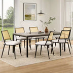 PexFix Lot de 2 chaises de salle à manger modernes du milieu du siècle, chaises de cuisine avec dossier en rotin et cadre en métal, chaises d'appoint rembourrées en tissu bouclé, blanc
