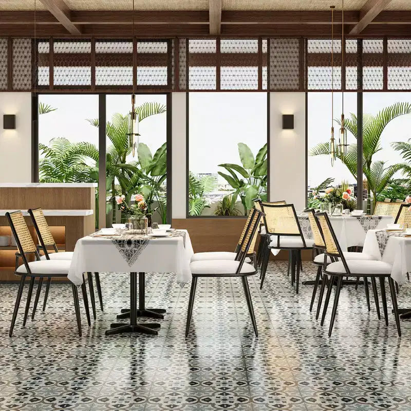 PexFix Lot de 2 chaises de salle à manger modernes du milieu du siècle, chaises de cuisine avec dossier en rotin et cadre en métal, chaises d'appoint rembourrées en tissu bouclé, blanc