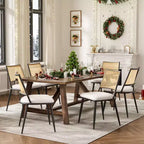 PexFix Lot de 2 chaises de salle à manger modernes du milieu du siècle, chaises de cuisine avec dossier en rotin et cadre en métal, chaises d'appoint rembourrées en tissu bouclé, blanc