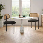 PexFix Lot de 2 chaises de salle à manger modernes rembourrées avec dossier en rotin et pieds en métal noir