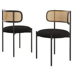 PexFix Lot de 2 chaises de salle à manger modernes rembourrées avec dossier en rotin et pieds en métal noir