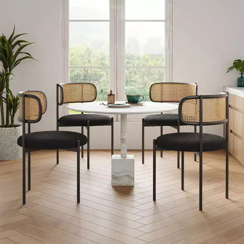 PexFix Lot de 2 chaises de salle à manger modernes rembourrées avec dossier en rotin et pieds en métal noir