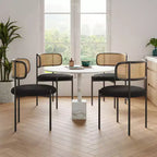 PexFix Lot de 2 chaises de salle à manger modernes rembourrées avec dossier en rotin et pieds en métal noir