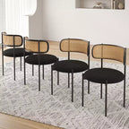 PexFix Lot de 2 chaises de salle à manger modernes rembourrées avec dossier en rotin et pieds en métal noir
