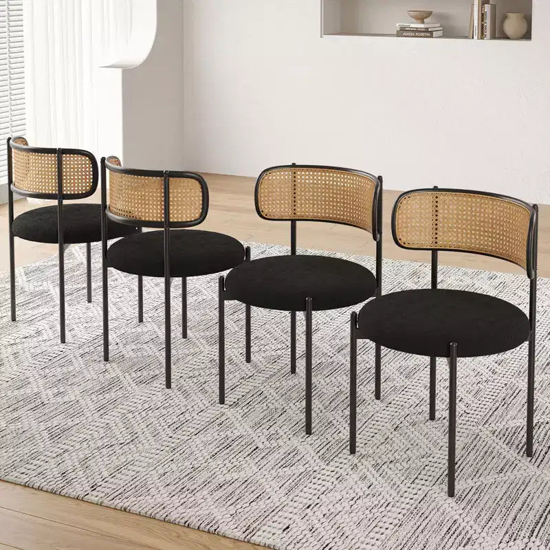 PexFix Lot de 2 chaises de salle à manger modernes rembourrées avec dossier en rotin et pieds en métal noir