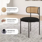 PexFix Lot de 2 chaises de salle à manger modernes rembourrées avec dossier en rotin et pieds en métal noir
