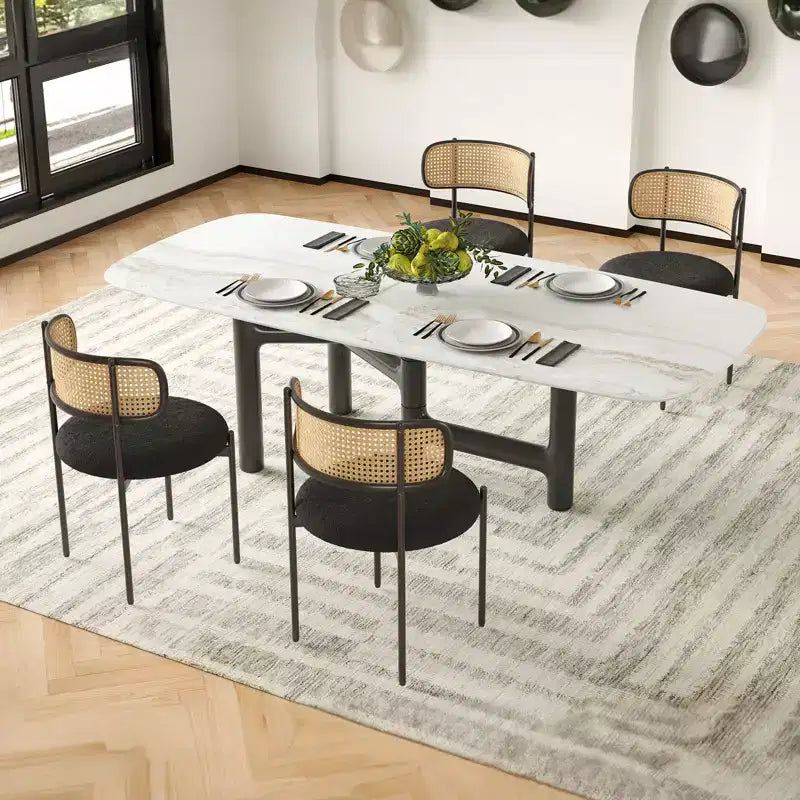 PexFix Lot de 2 chaises de salle à manger modernes rembourrées avec dossier en rotin et pieds en métal noir