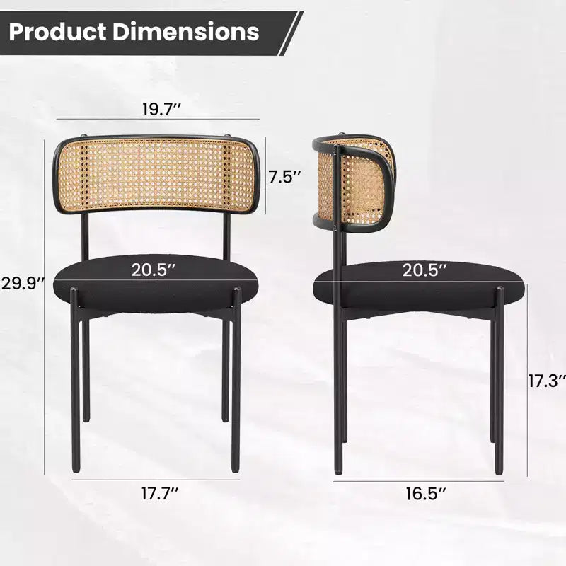 PexFix Lot de 2 chaises de salle à manger modernes rembourrées avec dossier en rotin et pieds en métal noir