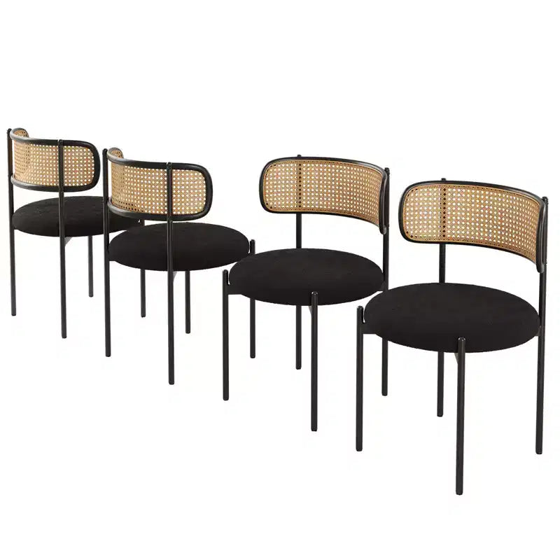 PexFix Lot de 2 chaises de salle à manger modernes rembourrées avec dossier en rotin et pieds en métal noir