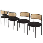PexFix Lot de 2 chaises de salle à manger modernes rembourrées avec dossier en rotin et pieds en métal noir