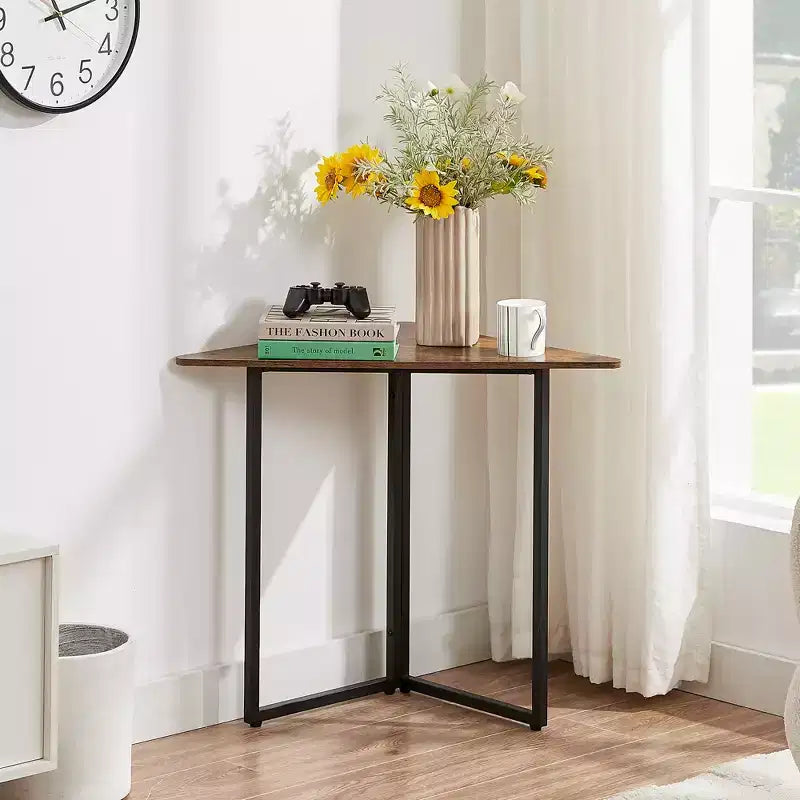 Étagère d'angle VECELO, étagères triangulaires, table d'appoint avec cadre en métal pour salon, petits espaces, marron/gris