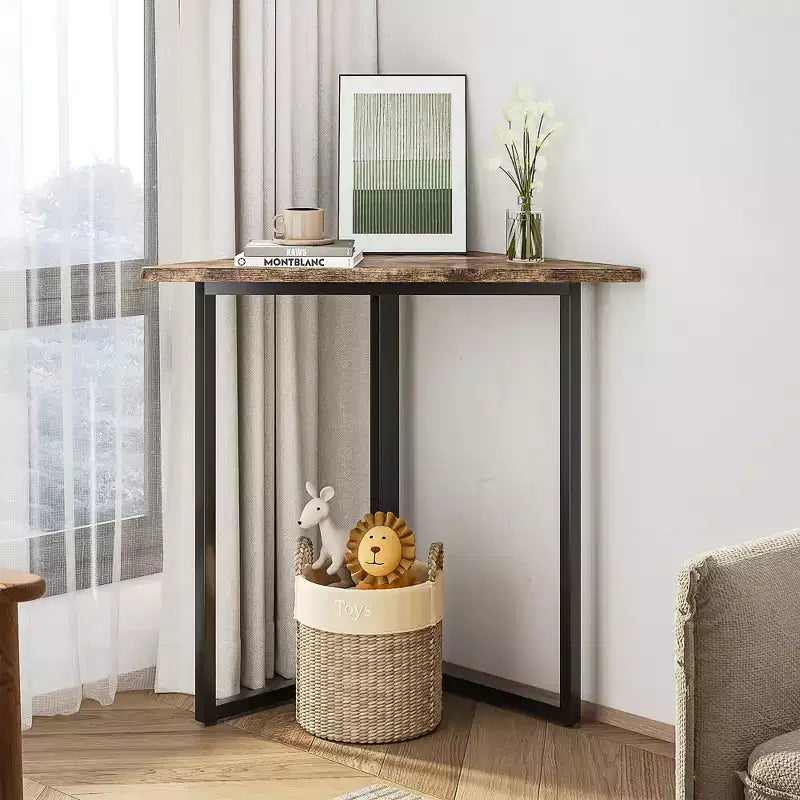 Étagère d'angle VECELO, étagères triangulaires, table d'appoint avec cadre en métal pour salon, petits espaces, marron/gris
