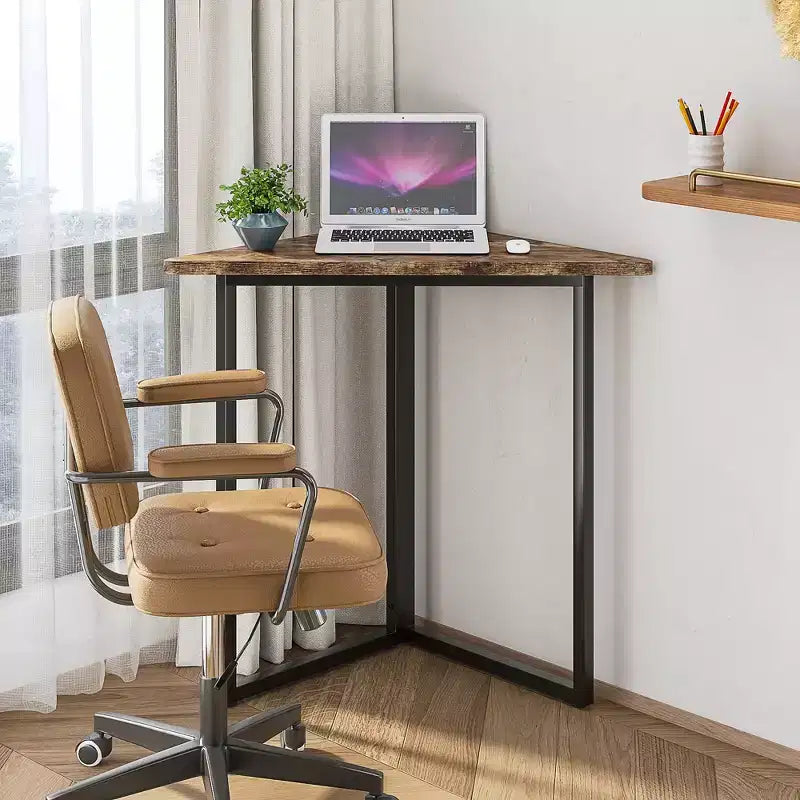 Étagère d'angle VECELO, étagères triangulaires, table d'appoint avec cadre en métal pour salon, petits espaces, marron/gris