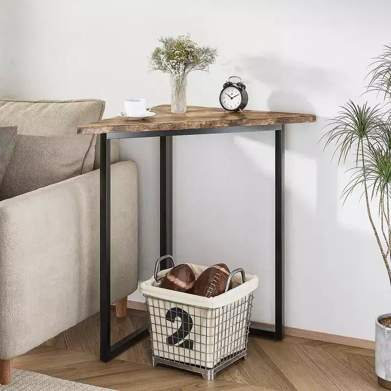 Étagère d'angle VECELO, étagères triangulaires, table d'appoint avec cadre en métal pour salon, petits espaces, marron/gris