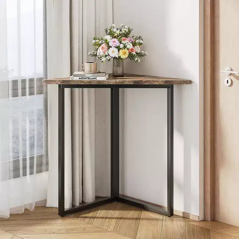 Étagère d'angle VECELO, étagères triangulaires, table d'appoint avec cadre en métal pour salon, petits espaces, marron/gris