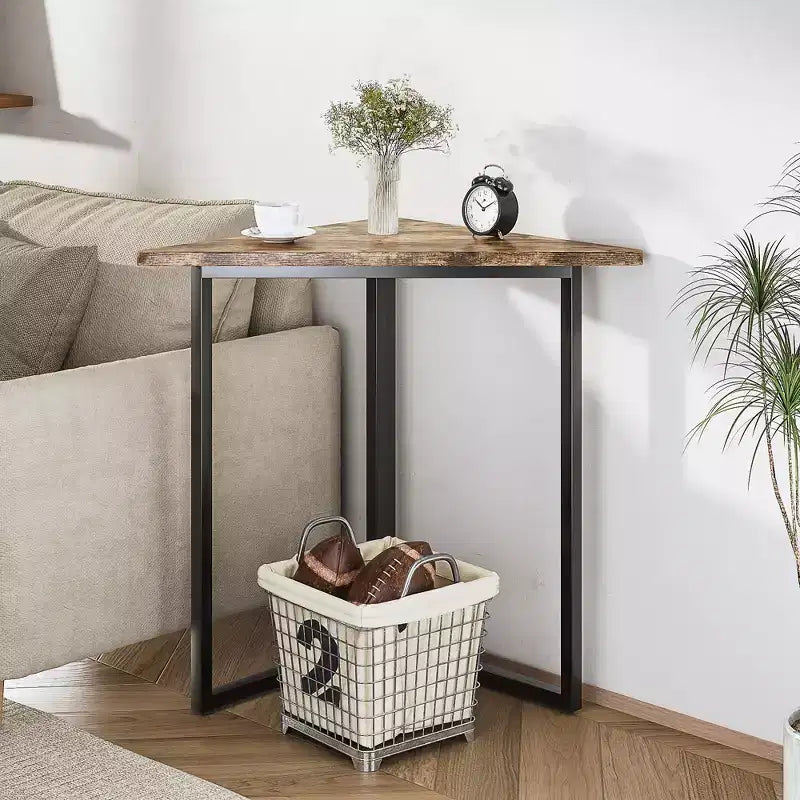 Étagère d'angle VECELO, étagères triangulaires, table d'appoint avec cadre en métal pour salon, petits espaces, marron/gris
