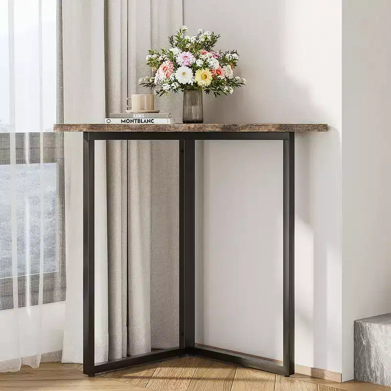 Étagère d'angle VECELO, étagères triangulaires, table d'appoint avec cadre en métal pour salon, petits espaces, marron/gris
