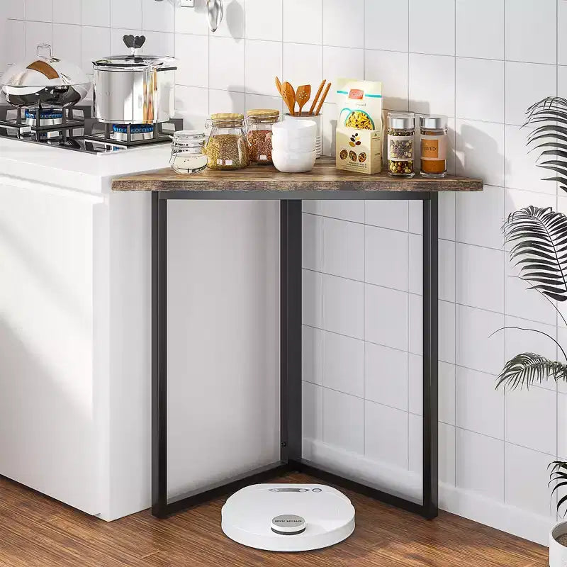 Étagère d'angle VECELO, étagères triangulaires, table d'appoint avec cadre en métal pour salon, petits espaces, marron/gris