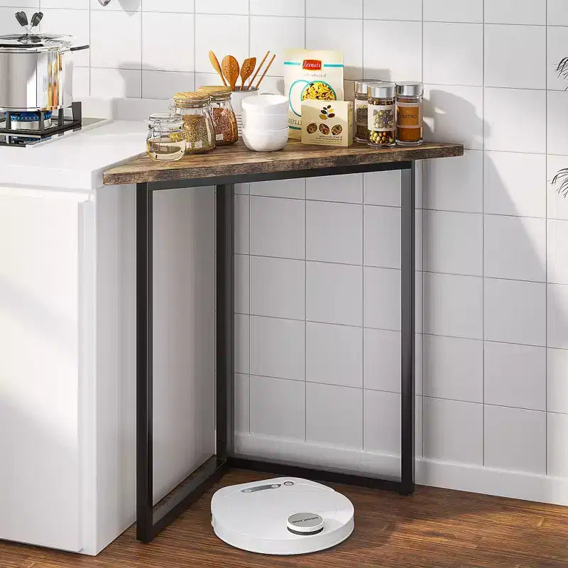 Étagère d'angle VECELO, étagères triangulaires, table d'appoint avec cadre en métal pour salon, petits espaces, marron/gris
