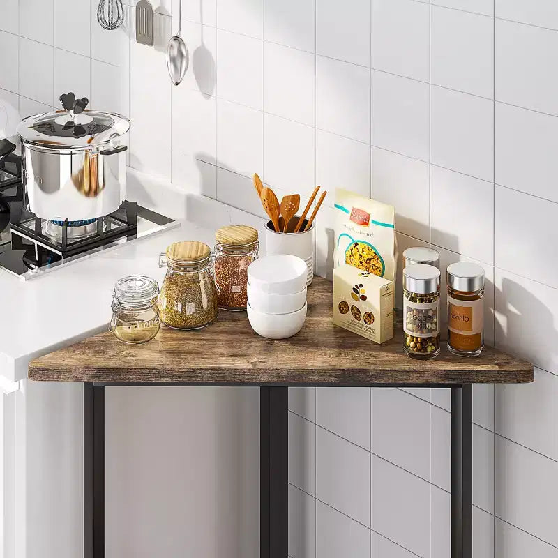 Étagère d'angle VECELO, étagères triangulaires, table d'appoint avec cadre en métal pour salon, petits espaces, marron/gris