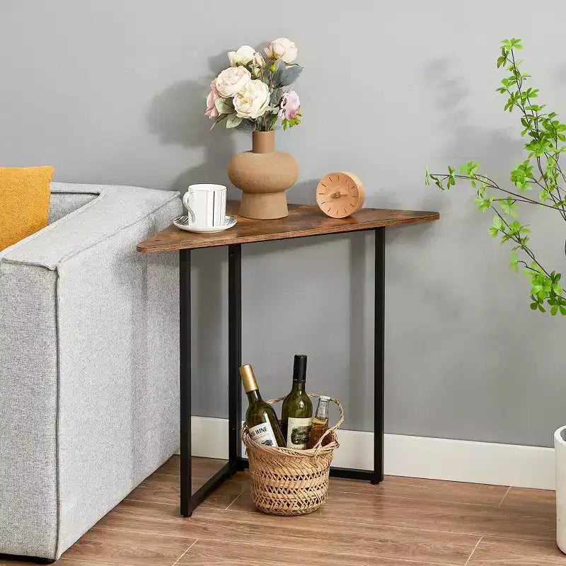 Étagère d'angle VECELO, étagères triangulaires, table d'appoint avec cadre en métal pour salon, petits espaces, marron/gris