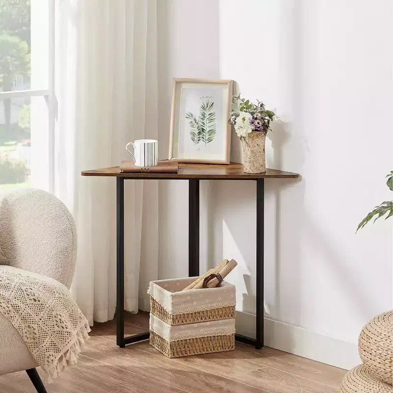 Étagère d'angle VECELO, étagères triangulaires, table d'appoint avec cadre en métal pour salon, petits espaces, marron/gris