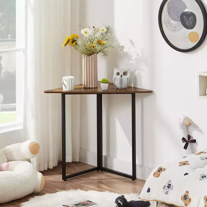 Étagère d'angle VECELO, étagères triangulaires, table d'appoint avec cadre en métal pour salon, petits espaces, marron/gris