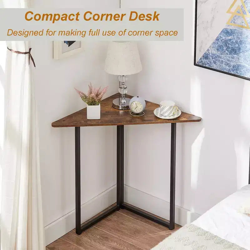 Étagère d'angle VECELO, étagères triangulaires, table d'appoint avec cadre en métal pour salon, petits espaces, marron/gris